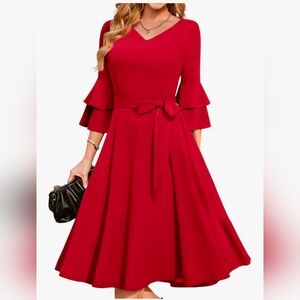 Red Dress with Ruffle Sleeves